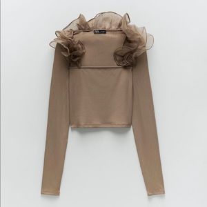 ZARA BROWN ORGANZA LONG SLEEVE TOP SIZE M